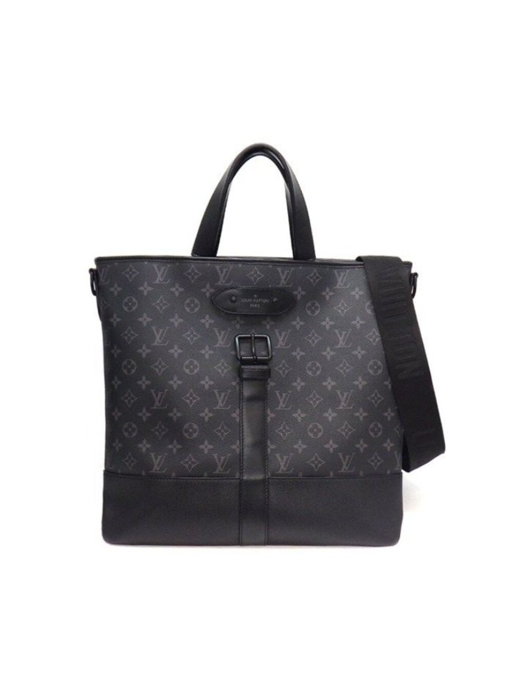 Louis Vuitton Shoulder Bag Saumur Tote Black Monogram Eclipse Canvas Leather